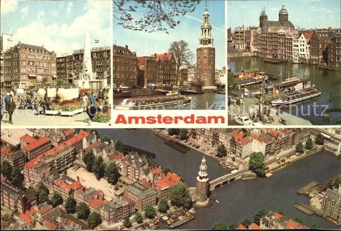 Amsterdam Niederlande Nationaldenkmal Turm Grachtenhaeuser Fliegeraufnahme