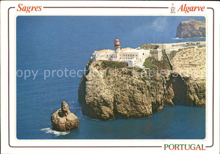 Sagres Algarve Cabo Sao Vicente Kap Felsenkueste Leuchtturm Fliegeraufnahme