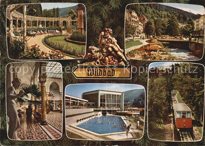 Wildbad Schwarzwald Kurpark Kurhaus Thermalbad Partie an der Enz Sommerbergbahn