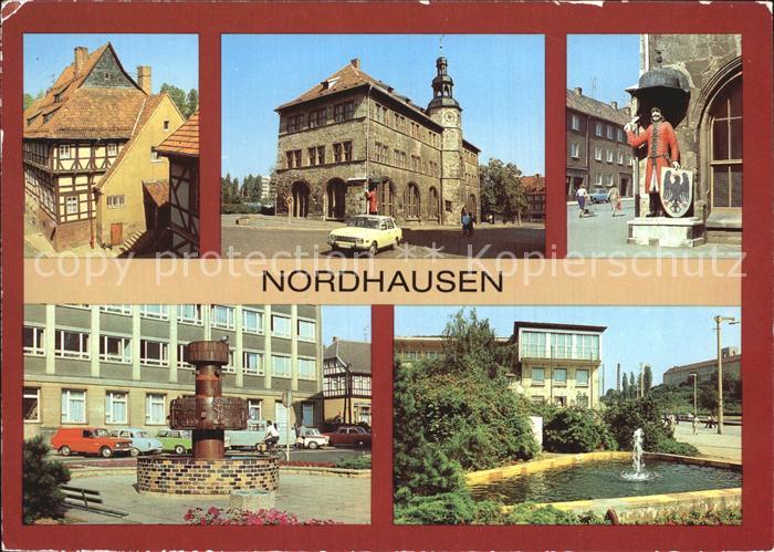 Nordhausen Thueringen Fachwerkhaus Barfuessergasse Rathaus Roland Brunnen Post H