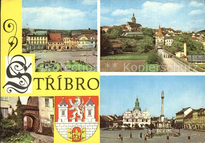 Stribro Teilansichten Platz Saeule Rathaus