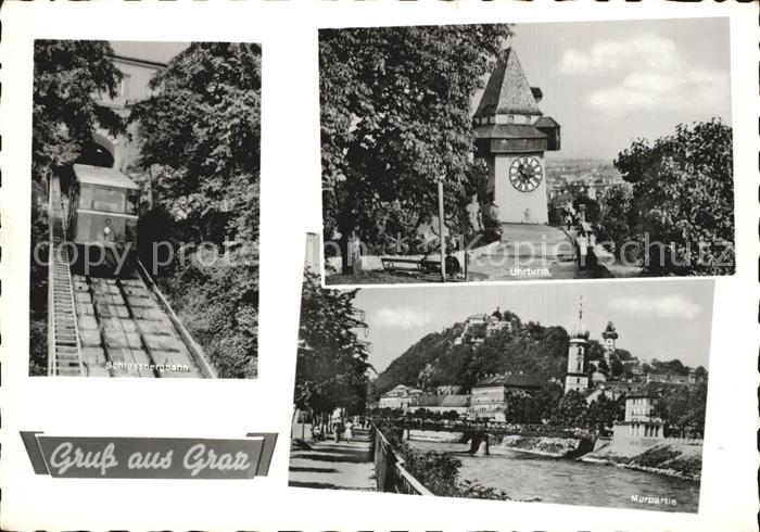 Graz Steiermark Schlossbergbahn Uhrturm Murpartie