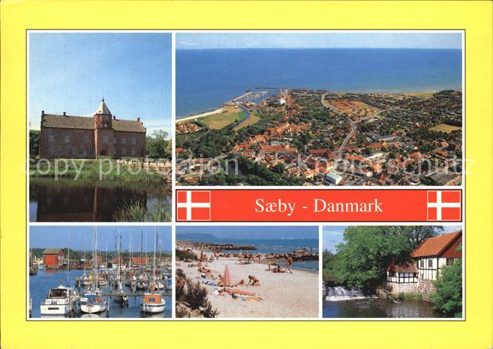 Saeby Schloss Fliegeraufnahme Hafen Strand Muehle