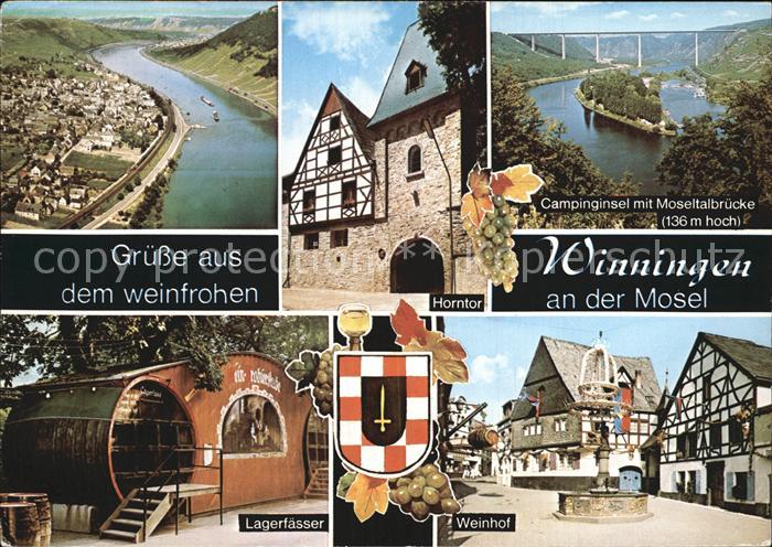 Winningen Mosel Campinginsel Moseltalbruecke Lagerfaesser Weinhof