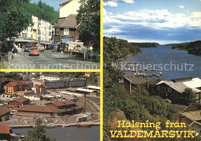 Valdemarsvik Strassenpartie Fliegeraufnahme Hafenpanorama