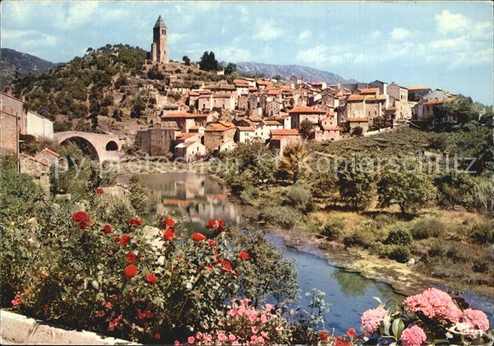 Olargues Vue generale Le pont du Diable et la tour