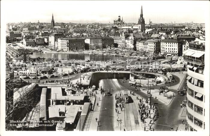 Stockholm Slussen och Gamla stan fran Mosebacke terrasser