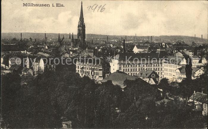 Muelhausen Elsass Stadtblick Kirche