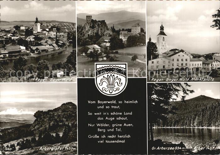 Regen Ortsansicht mit Kirche Marktplatz Burgruine Arber Arbersee Bayerischer Wal