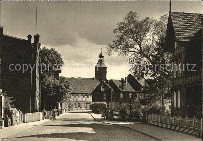 Osterburg Altmark Seehaeuser Strasse mit Nikolaikirchturm Kupfertiefdruck