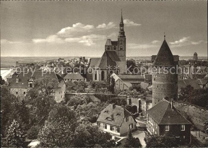 Tangermuende Teilansicht Turm Stadtmauer Kirche Kupfertiefdruck