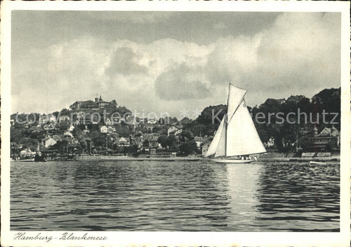 Blankenese Hamburg Ansicht von der Elbe aus Segeln Kupfertiefdruck