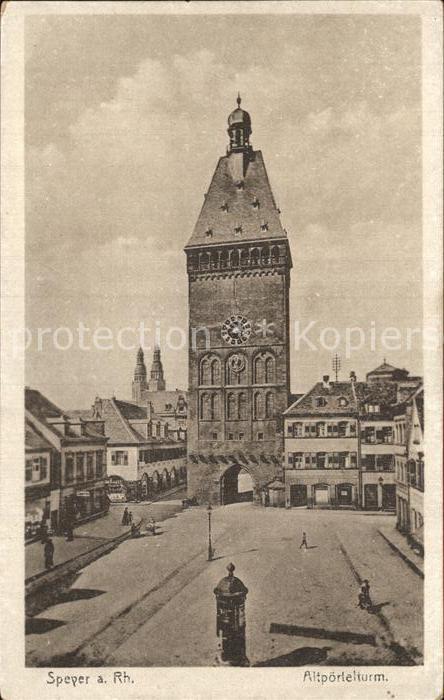Speyer Rhein Altpoertelturm Kuenstlerkarte