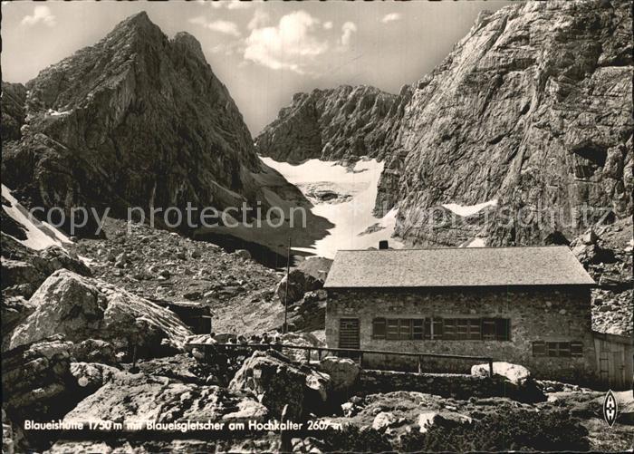 Blaueishuette Berchtesgaden mit Blaueisgletscher am Hochkalter