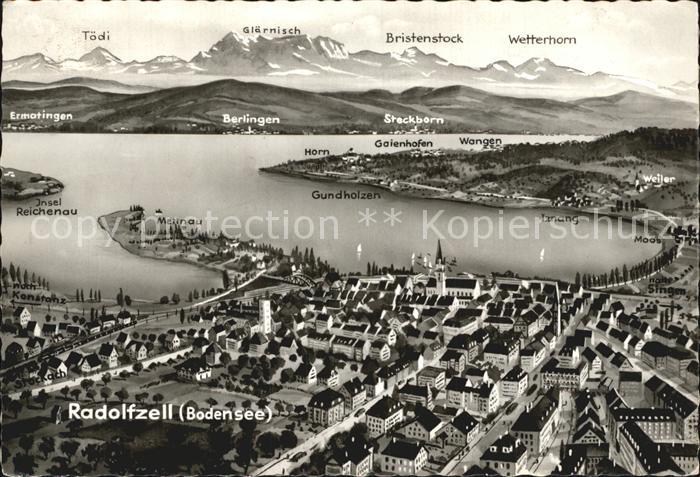 Radolfzell Bodensee Panoramakarte mit See und Alpen