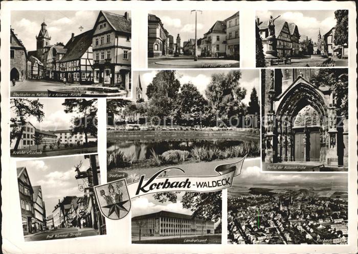 Korbach Stechbahn Rathaus Kilianskirche Kreisberufsschule Stadtpark