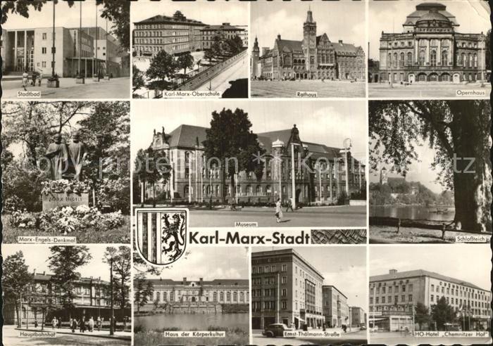 Karl-Marx-Stadt Stadtbad Marx Engels Denkmal Hauptbahnhof Museum Rathaus Opernha