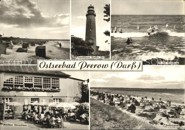 Prerow Ostseebad Abendstimmung Leuchtturm Milchbar Duenenhaus Strand Brandung