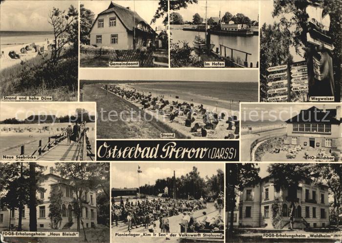 Prerow Ostseebad Strand und Hohe Duene Seebruecke Erholungsheim Haus Bleisch Mil