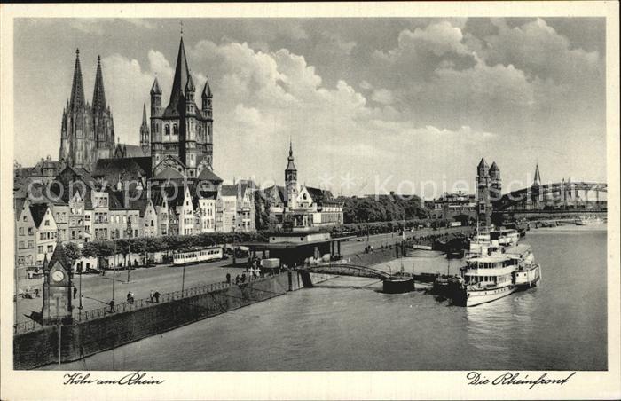 Koeln Rhein Rheinfront mit Dom und Fahrgastschiff