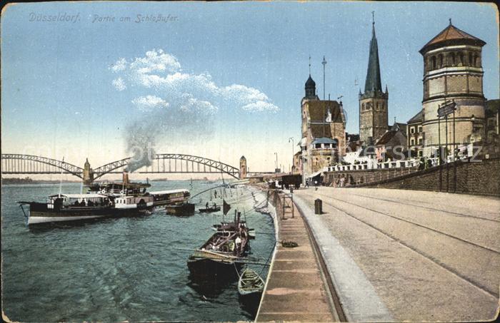 DuessELDORF  CITY Partie am Schlossufer Rheinbruecke Schiffe