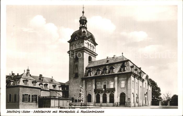 Weilburg Schlosskirche mit Marktplatz und Neptunbrunnen