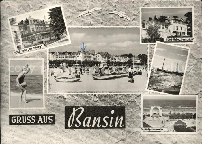 Bansin Ostseebad FDGB Heime Zur Ostsee und Seeschloss Boote am Strand Strandprom