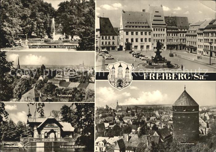 Freiberg Sachsen Springbrunnen Scheringerpark Obermarkt Teilansicht Schwanschloe