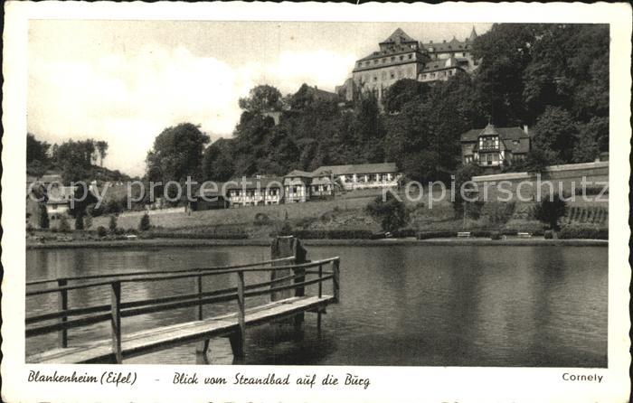 Blankenheim Eifel Blick vom Strandbad auf die Burg Restaurant Em Duffes Kupferti