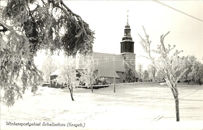 Schellerhau Kirche Wintersportgebiet im Erzgebirge Handabzug