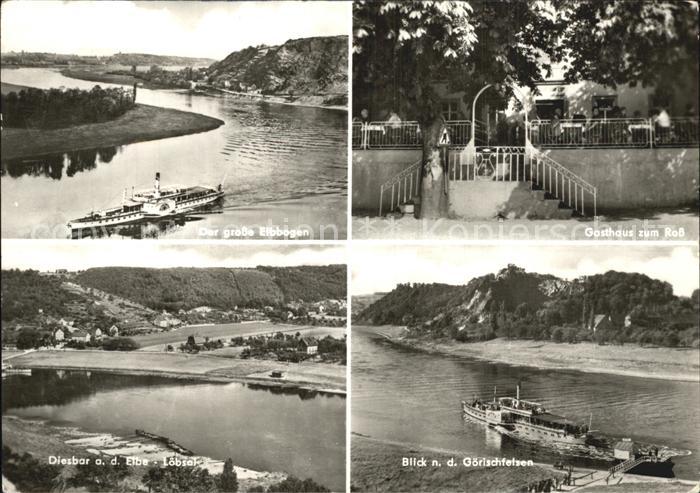 Diesbar-Seusslitz Grosse Elbbogen Dampfer Gasthaus zum Ross Goerischfelsen Loebs