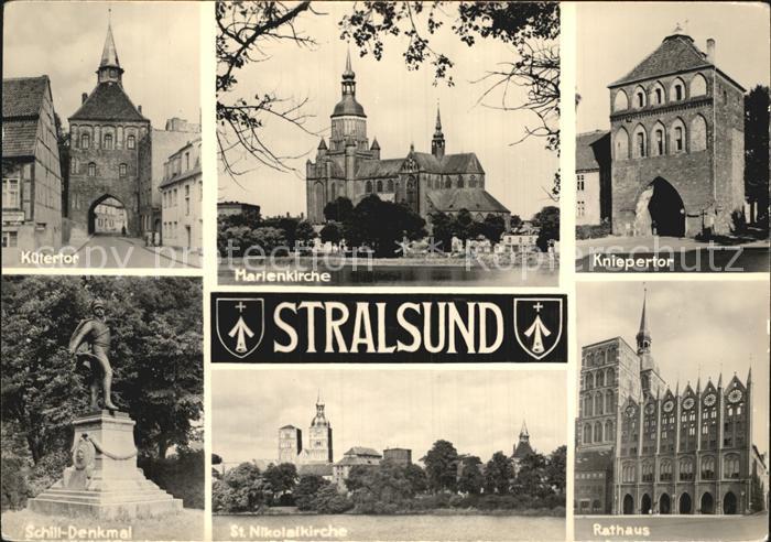 Stralsund Mecklenburg Vorpommern Kuetertor Marienkirche Kniepertor Rathaus St Ni
