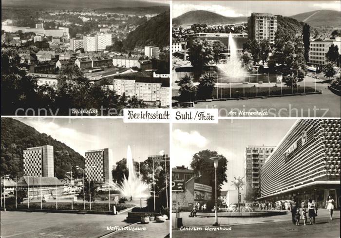 Suhl Thueringer Wald Teilansicht Herrenteich Fontaene Centrum Warenhaus Waffenmu