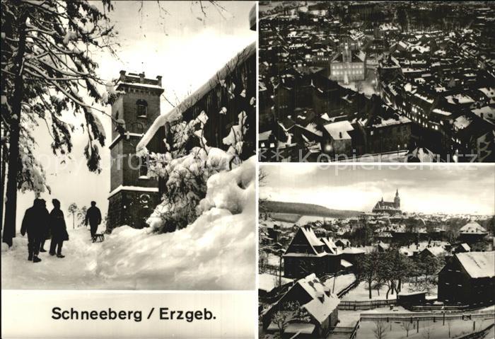 Schneeberg Erzgebirge Ortsansichten im Winter Turm
