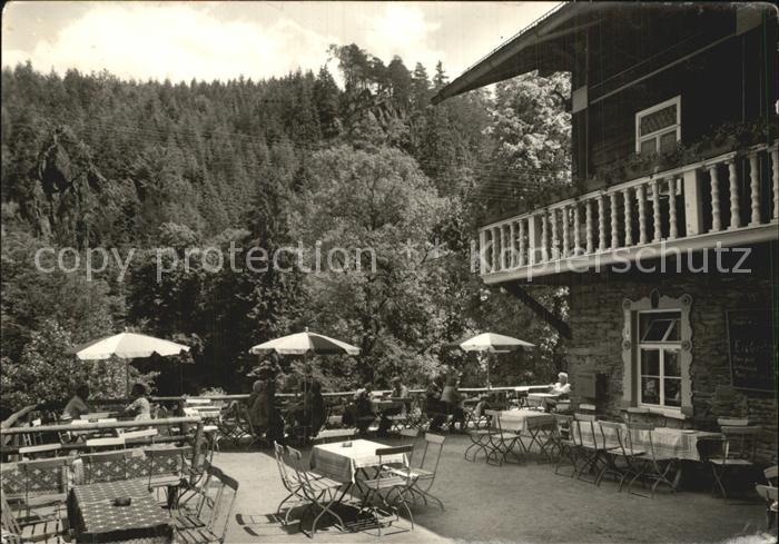 Schwarzburg Thueringer Wald HO Gaststaette Schweizerhaus Terrasse