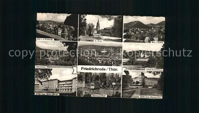 Friedrichroda Teilansicht Ev Kirche Blick zum Gottlob Schwimmbad Total Schloss R