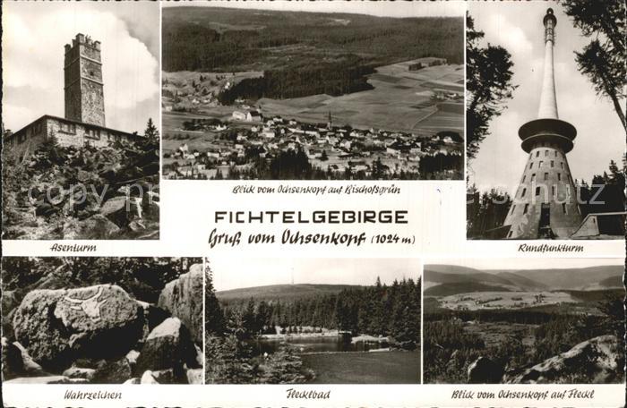 Fichtelgebirge Asenturm Blick vom Ochsenkopf Bischofsgruen Rundfunkturm Wahrzeic