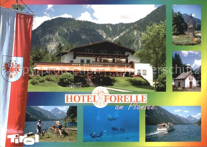 Breitenwang Tirol Hotel Forelle am Plansee Kapelle Radfahrer Taucher Fahrgastsch
