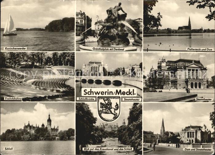Schwerin Mecklenburg Kaninchenwerder Gruenthalplatz mit Denkmal Pfaffenteich Dom
