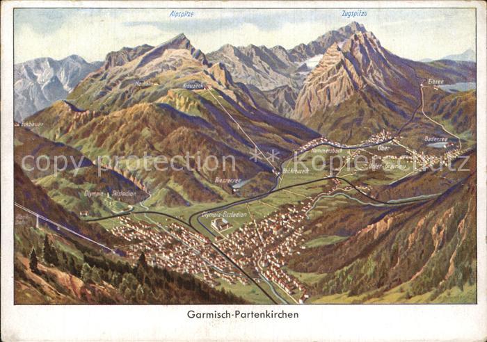 GARMISCH-PARTENKIRCHEN Bayern Panoramakarte mit Zugspitze
