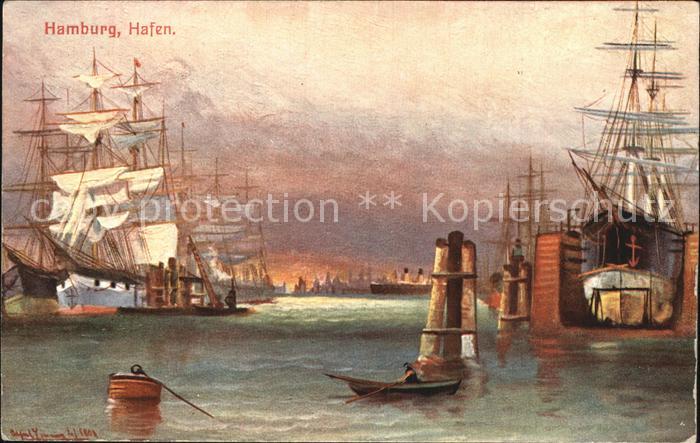 Segelschiffe Hamburg Hafen Dock Kuenstlerkarte