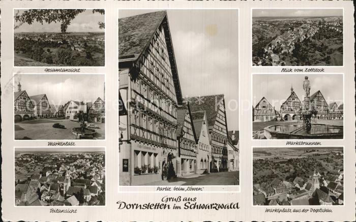 Dornstetten Wuerttemberg Marktplatz Gaststaette Loewen Fachwerkhaus Marktbrunnen