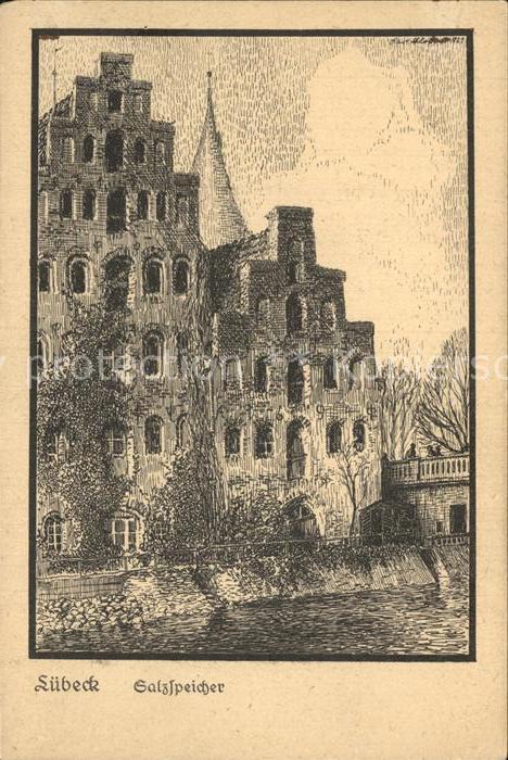 LueBECK  CITY Salzspeicher Zeichnung Kuenstlerkarte