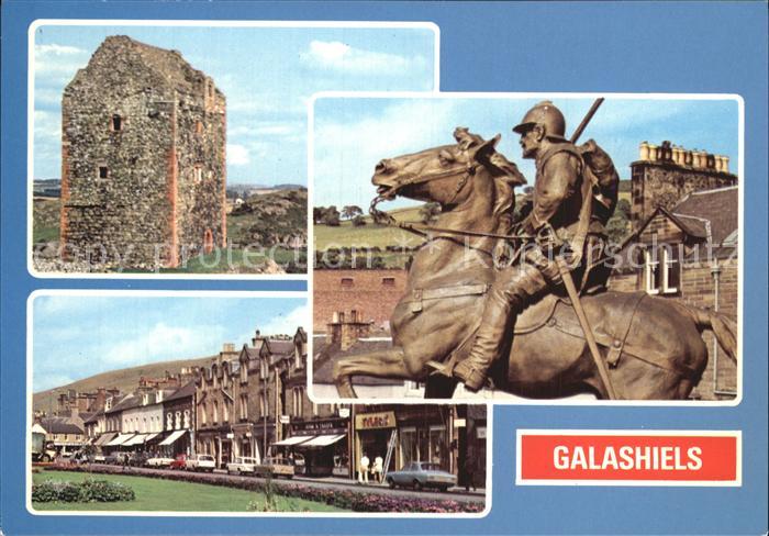 Galashiels Strassenpartie Ruine Reiterstandbild