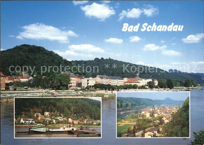 Bad Schandau Ansicht vom Elbufer Bootsanleger Panorama Elbsandsteingebirge