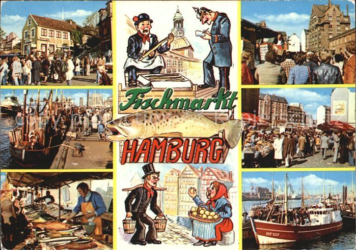 HAMBURG  CITY Fischmarkt Fischkutter Fischverkaeufer Karikaturen