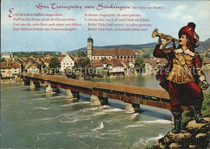 Saeckingen Rhein Der Trompeter von Saeckingen Kirche Gedeckte Bruecke