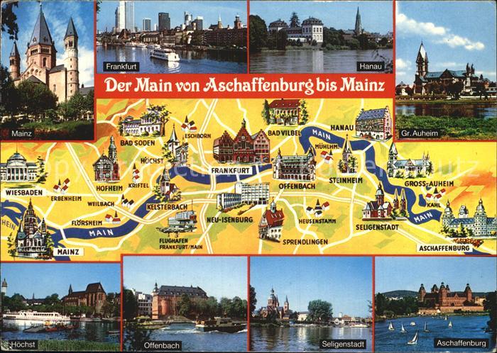 Aschaffenburg Main Staedtekarte Mainz Auheim Hoechst Offenbach Seligenstadt