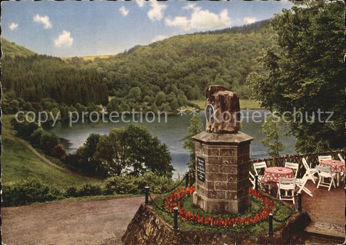 Daun Eifel Blick Waldcafe auf Helmuth von Moltke Denkmal Gemuendener Maar