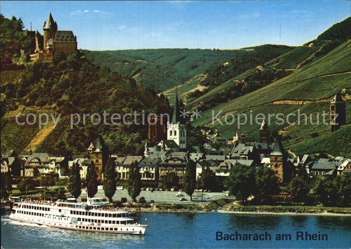 Bacharach Rhein Ortsansicht Schloss Fahrgastschiff